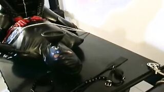 3 Rubber Cats Tie Up Their Submissive Sub