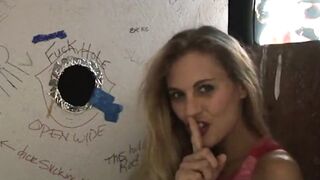 Hotwife Sucking Cock And Taking Cum Facial In Public Gloryhole At Adult Movie Theater