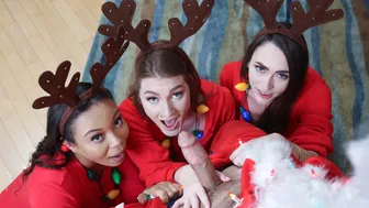 Three Busty Besties Sharing Santa's Dick