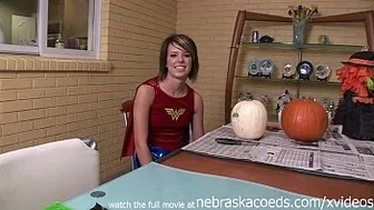 Super Hot Super Hero Costume Amateur Using A Dildo